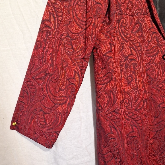 Red Boho Women's Coat, Metallic Midi, Embroidered Brocade, Sz 14, NWOT - Picture 6 of 13